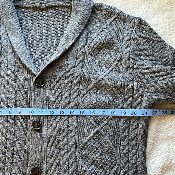 Cable Knit Gray Cardigan Sweater Mens Medium Cottagecore Wool Blend Academia - Picture 4 of 10